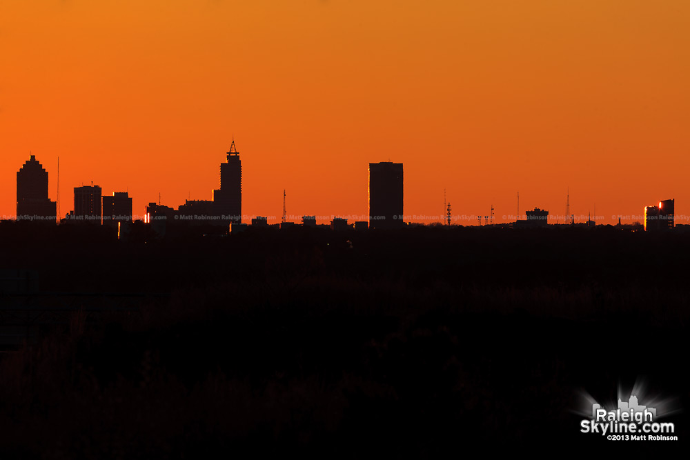 Raleigh skyline silhouette after sunset