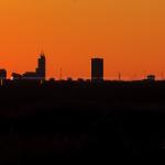 Raleigh skyline silhouette after sunset