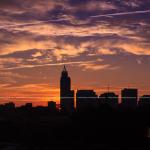 Raleigh skyline silhouette at sunrise