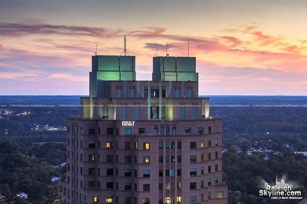 BB&T Building from PNC Plaza at sunset