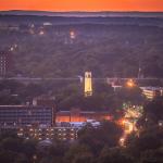 Sunset towers and NCSU Belltower from PNC Plaza