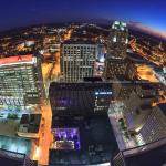 View looking south at sunset of downtown Raleigh from PNC Plaza