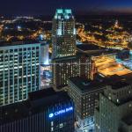 View looking south at sunset of downtown Raleigh from PNC Plaza