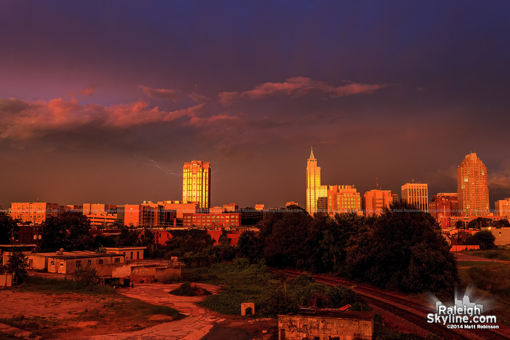 Beautiful sunset over Raleigh with lightning - August 8, 2012