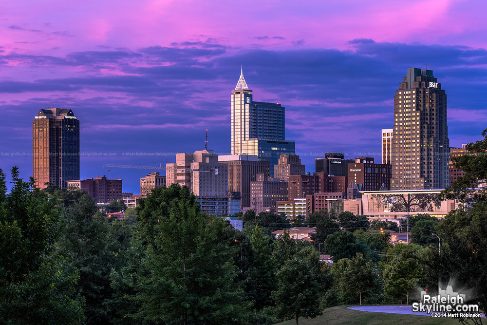 Pink and purple sunset over Raleigh from Dix Hill - August 22, 2008