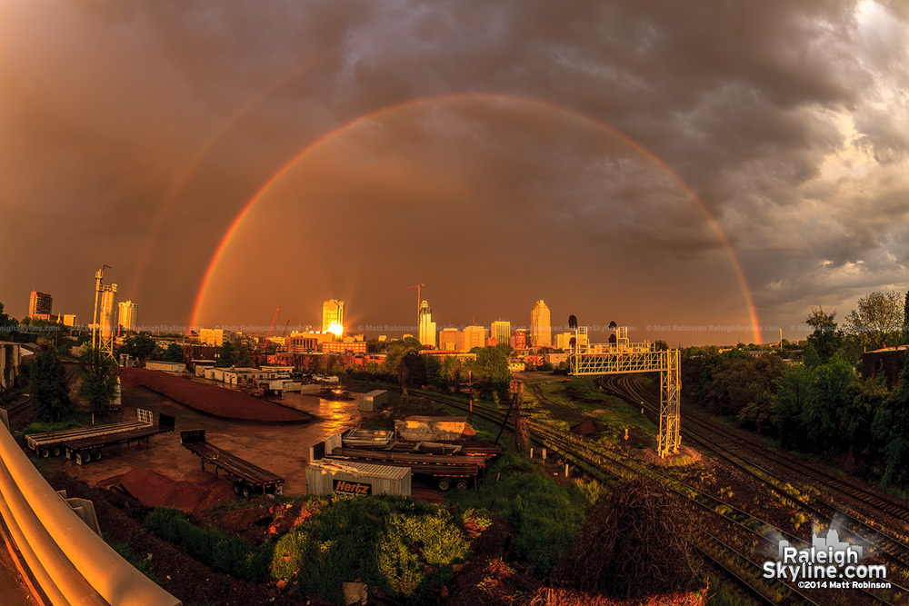 Gorgeous sunset over Raleigh skyline with full Rainbow - April 20, 2008