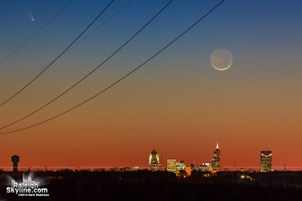 A comet and crescent moon set over Raleigh, NC - March 12, 2013