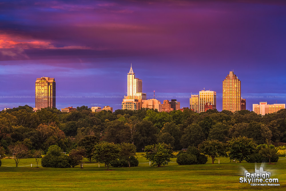 Dramatic sunset over Raleigh with reflections - September 18, 2012