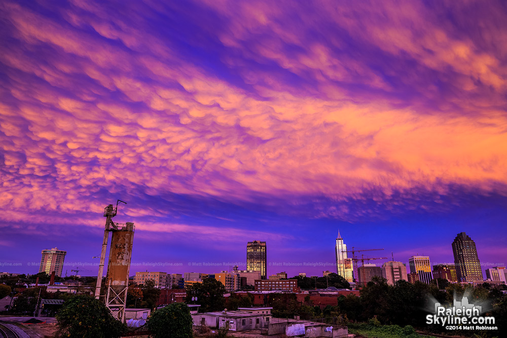 Amazing mammatus cloud sunset over downtown Raleigh - October 25, 2010