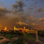 Rainbow and sunset over Raleigh Skyline - August 8, 2012