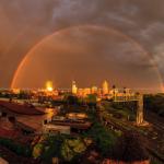 Gorgeous sunset over Raleigh skyline with full Rainbow - April 20, 2008