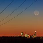 A comet and crescent moon set over Raleigh, NC - March 12, 2013