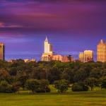 Dramatic sunset over Raleigh with reflections - September 18, 2012