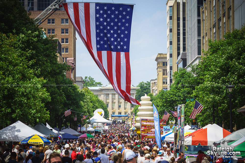 American Flag hangs over Fayetteville Street