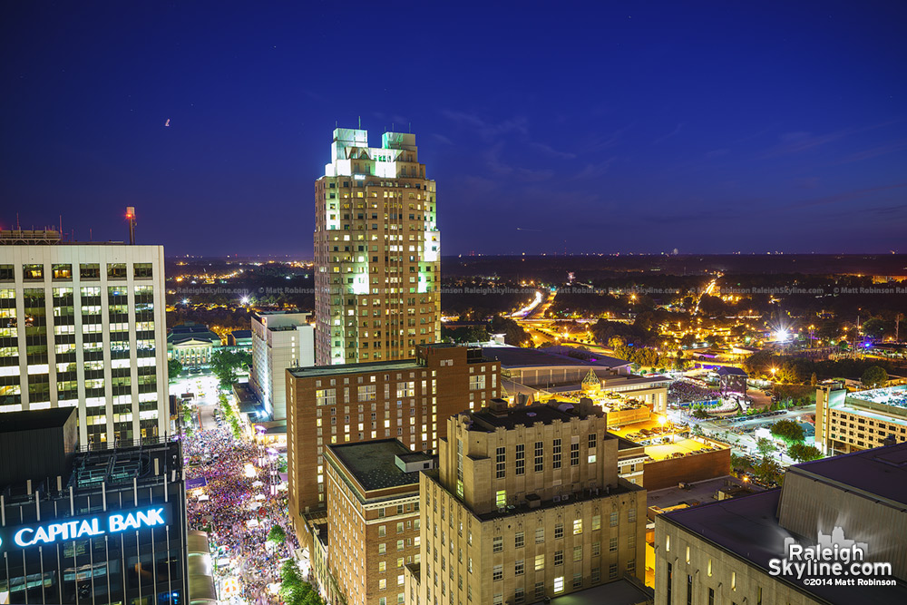 Downtown Raleigh at blue hour before the Fourth fireworks