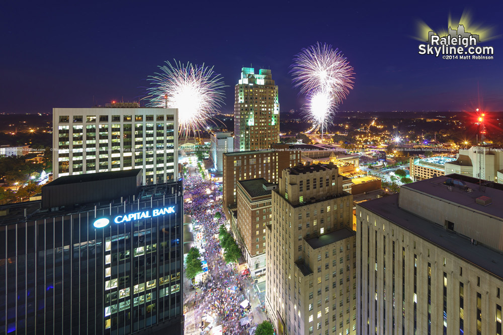Double fireworks display on July 4th, 2014 in Raleigh