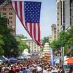 American Flag hangs over Fayetteville Street