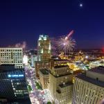 Fireworks over downtown Raleigh as seen from PNC Plaza