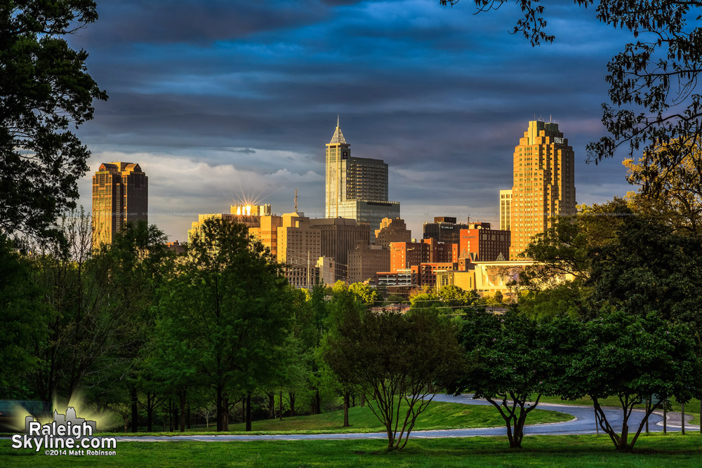 Downtown Raleigh from Dix Hill with sun glinting