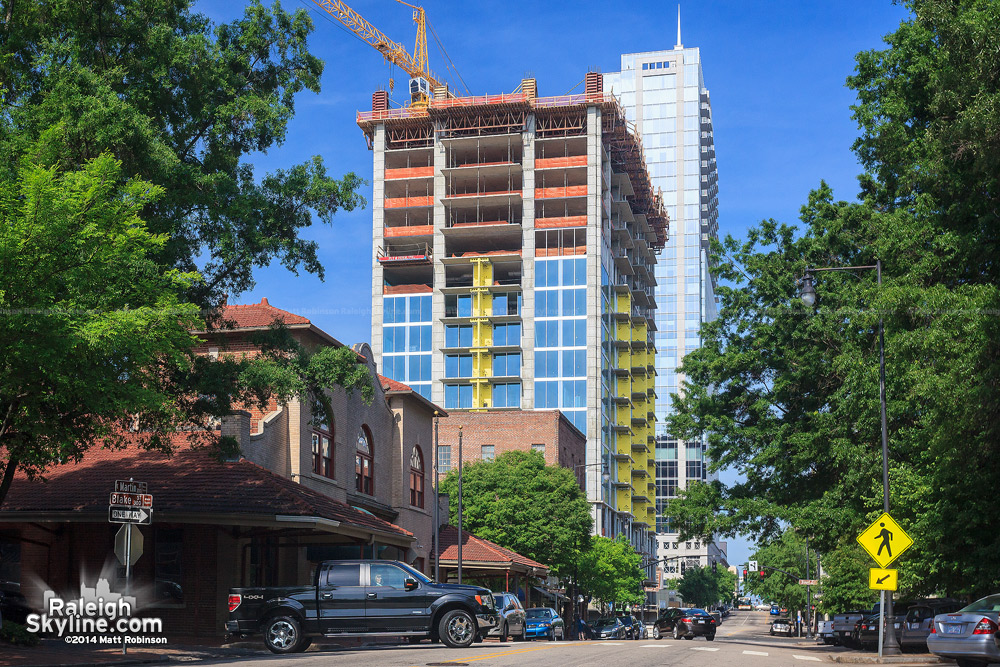 Morning view of Skyhouse Condos between Moore Square and City Market