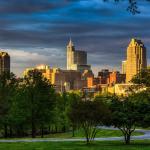 Downtown Raleigh from Dix Hill with sun glinting