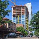 Morning view of Skyhouse Condos between Moore Square and City Market