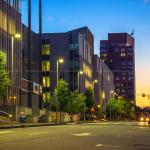 Sunset at Green Square and the Quorum Center