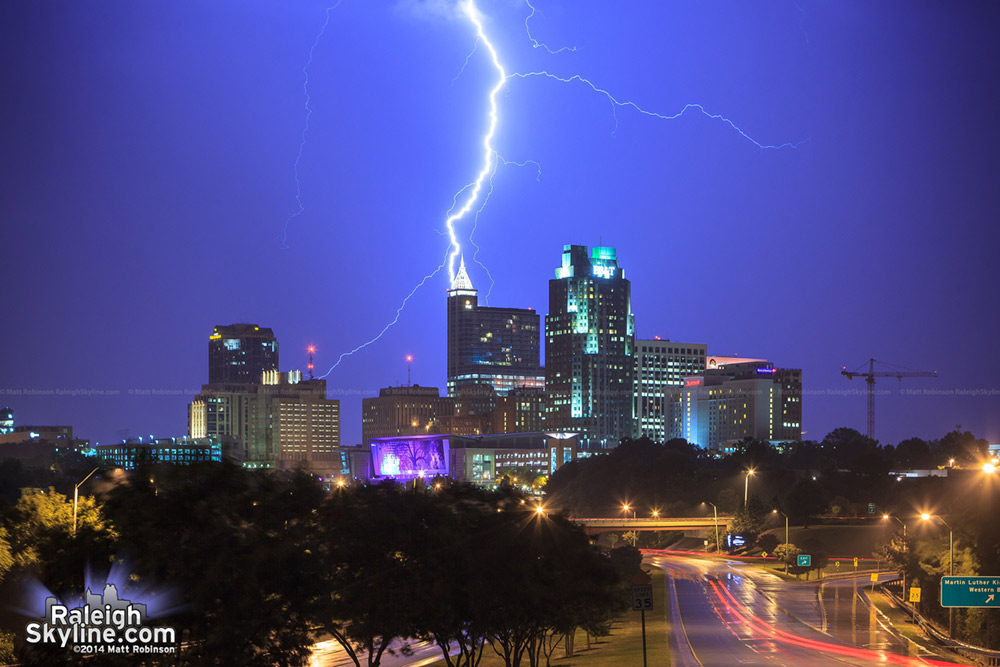 Lightning over the skyline of Raleigh, North Carolina