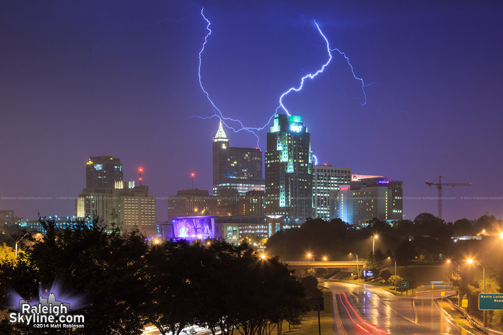 Lightning bolts over the city