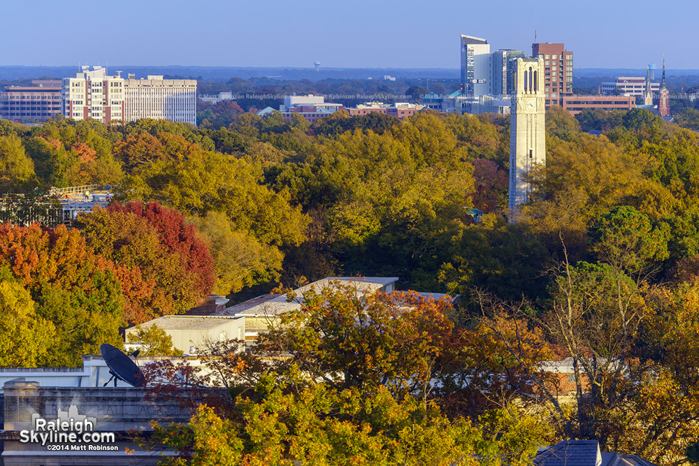 NCSU Bell Tower rises above fall foliage