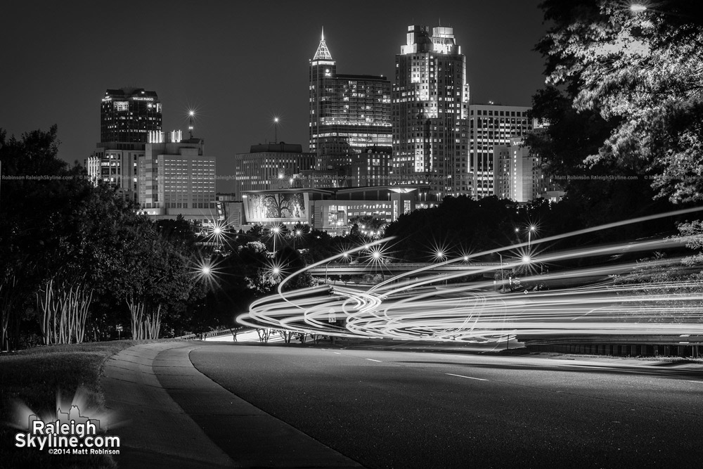 Downtown Raleigh Skyline in Black and White