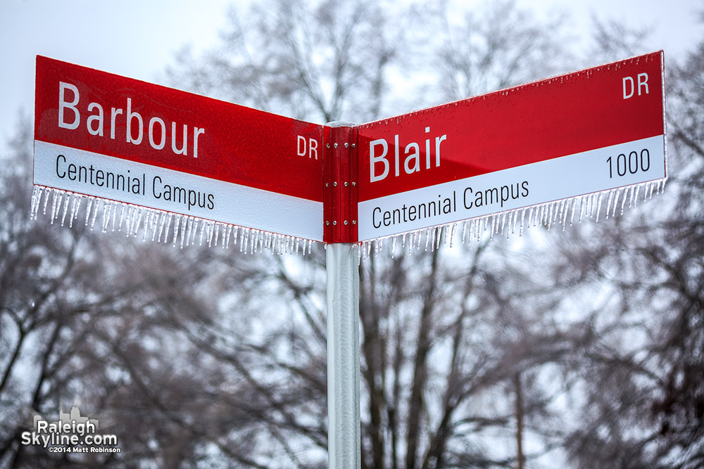 Icy Road signs in Raleigh