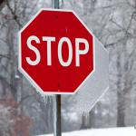 Stop sign with hexagonal ice formation