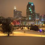 Downtown Raleigh Skyline at night with snow