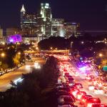 Cars flood South Saunders Street camping out for the implosion of the BB&amp;T Building the next morning