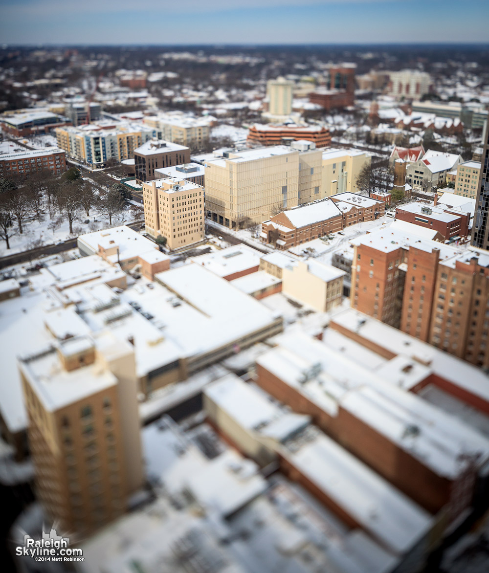 Tilt Shift Miniature Raleigh in the snow