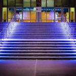 LED lights on snow covered steps