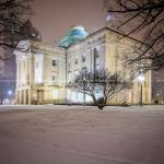 Snowfall at night in Raleigh, NC