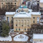 View of snow covered NC State Capitol from PNC Plaza