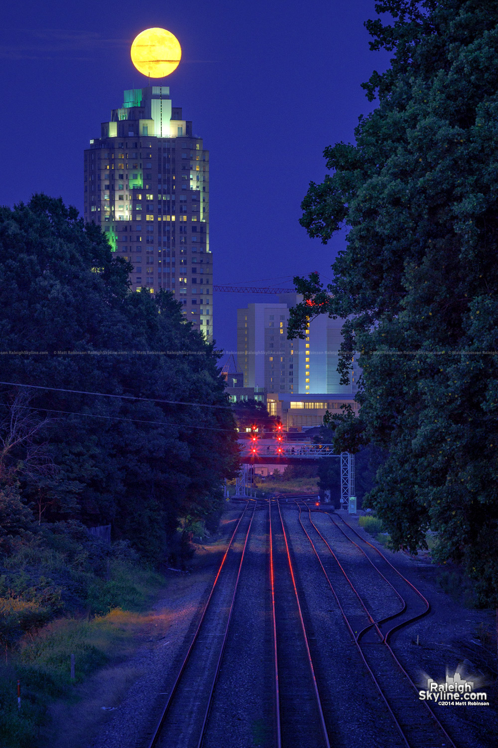 Supermoon rise over Railroad tracks