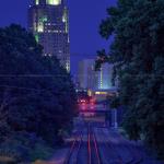 Supermoon rise over Railroad tracks