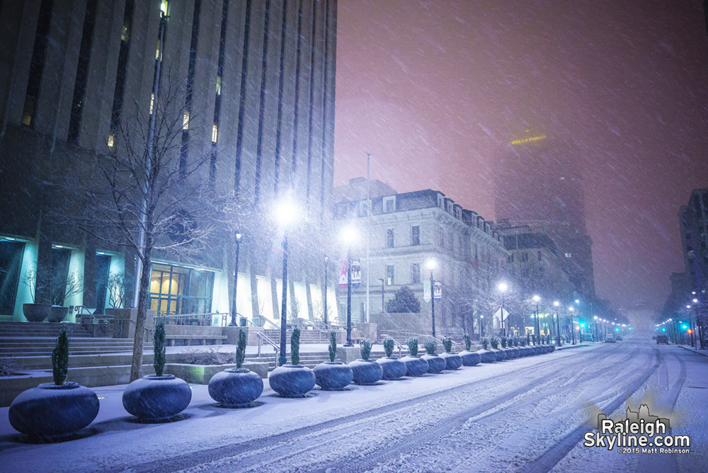 Fayetteville Street during heavy snow