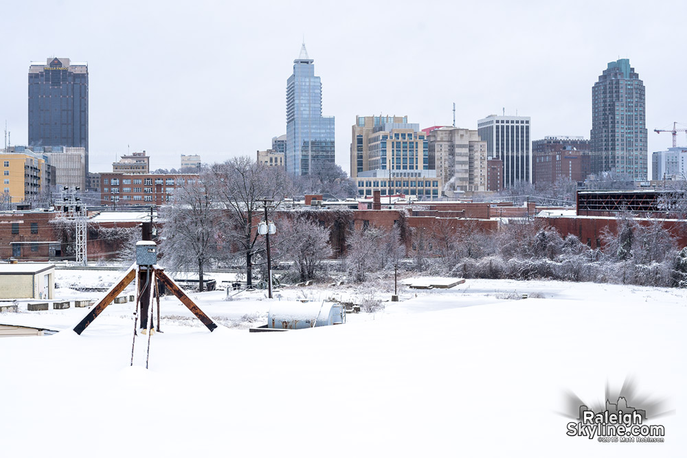 Raleigh skyline in the snow