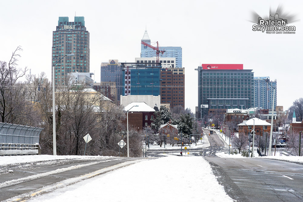 Wilmington Street Skyline view in the snow