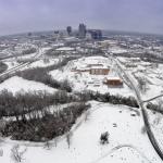 Aerial south of downtown Raleigh in the snow