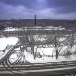 Aerial of Caraleigh Mills in the Snow