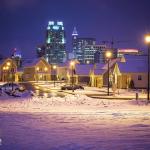 New homes at Walnut Terrace in the Snow with downtown Raleigh