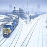 Snowy Train at the Boylan Wye in downtown Raleigh