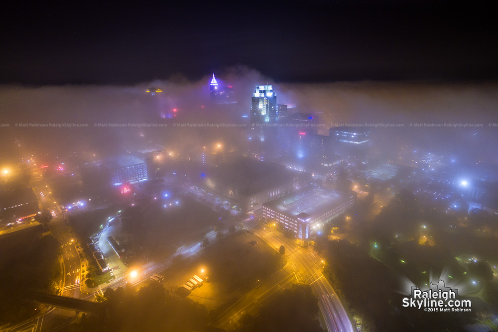 Raleigh in the night fog