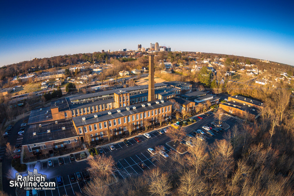 Aerial of Caraleigh Mills with Downtown Raleigh